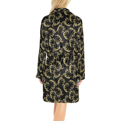 Baroque Golden Pattern Print Design 01 Women's Fleece Robe
