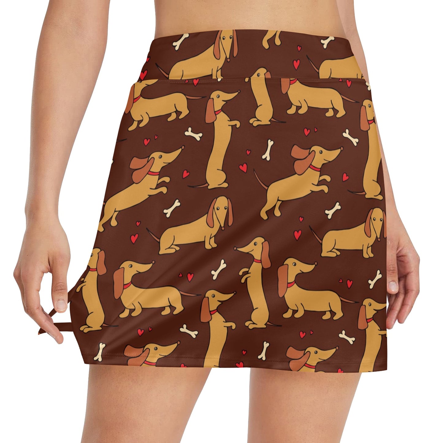 Dachshund Happy Print Pattern 17" Golf & Pickleball Skort with Pockets