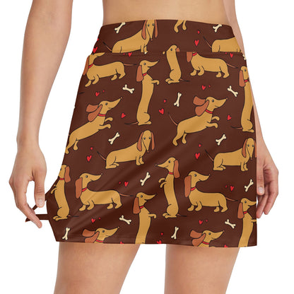 Dachshund Happy Print Pattern 17" Golf & Pickleball Skort with Pockets