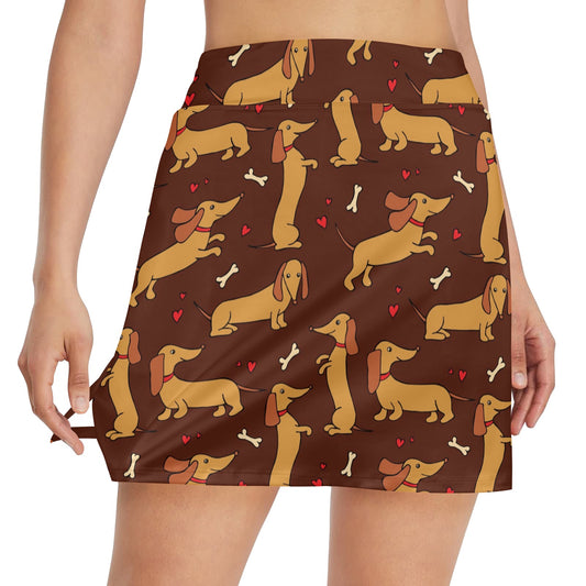 Dachshund Happy Print Pattern 17" Golf & Pickleball Skort with Pockets