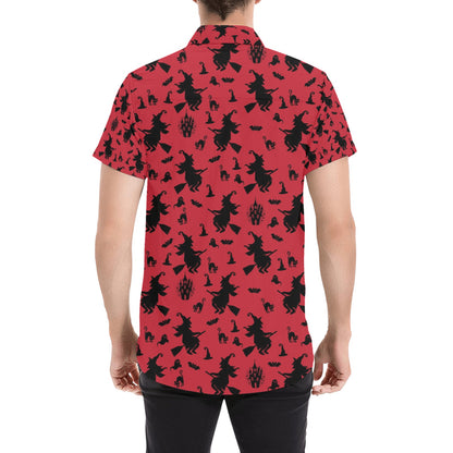 Witch Print Design LKS303 Men Short Sleeve Button Up Shirt
