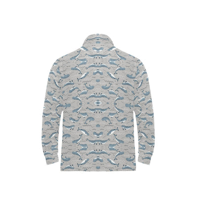 Narwhal Pattern Print Long Sleeve Polo Shirt For Men's
