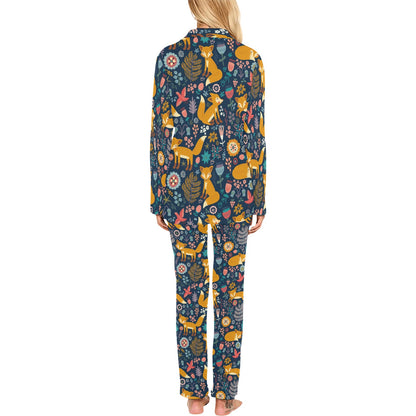 Fox Cute Jungle Print Pattern Women's Long Pajama Set