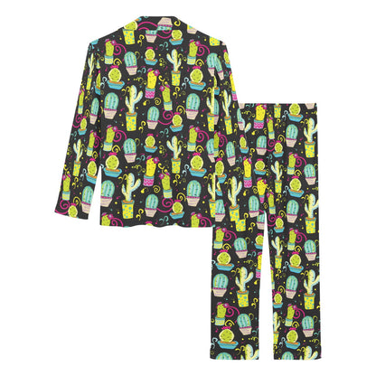 Cactus Neon Style Print Pattern Women's Long Pajama Set