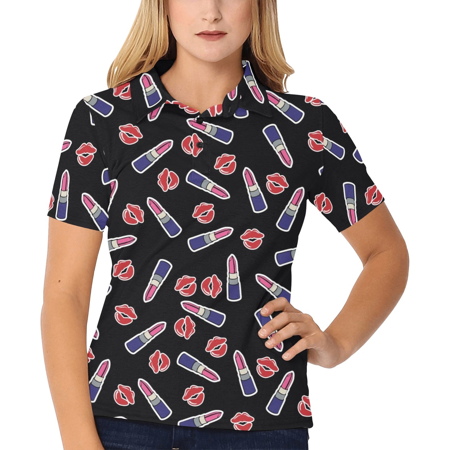 Lipstick Pattern Print Design LT01 Women's Polo Shirt