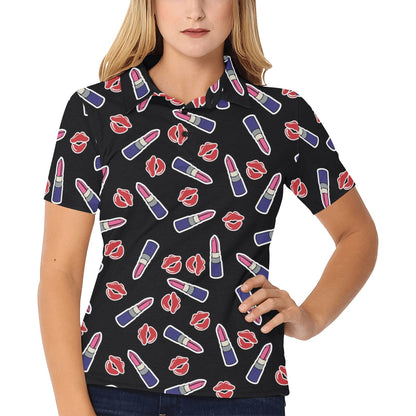 Lipstick Pattern Print Design LT01 Women's Polo Shirt