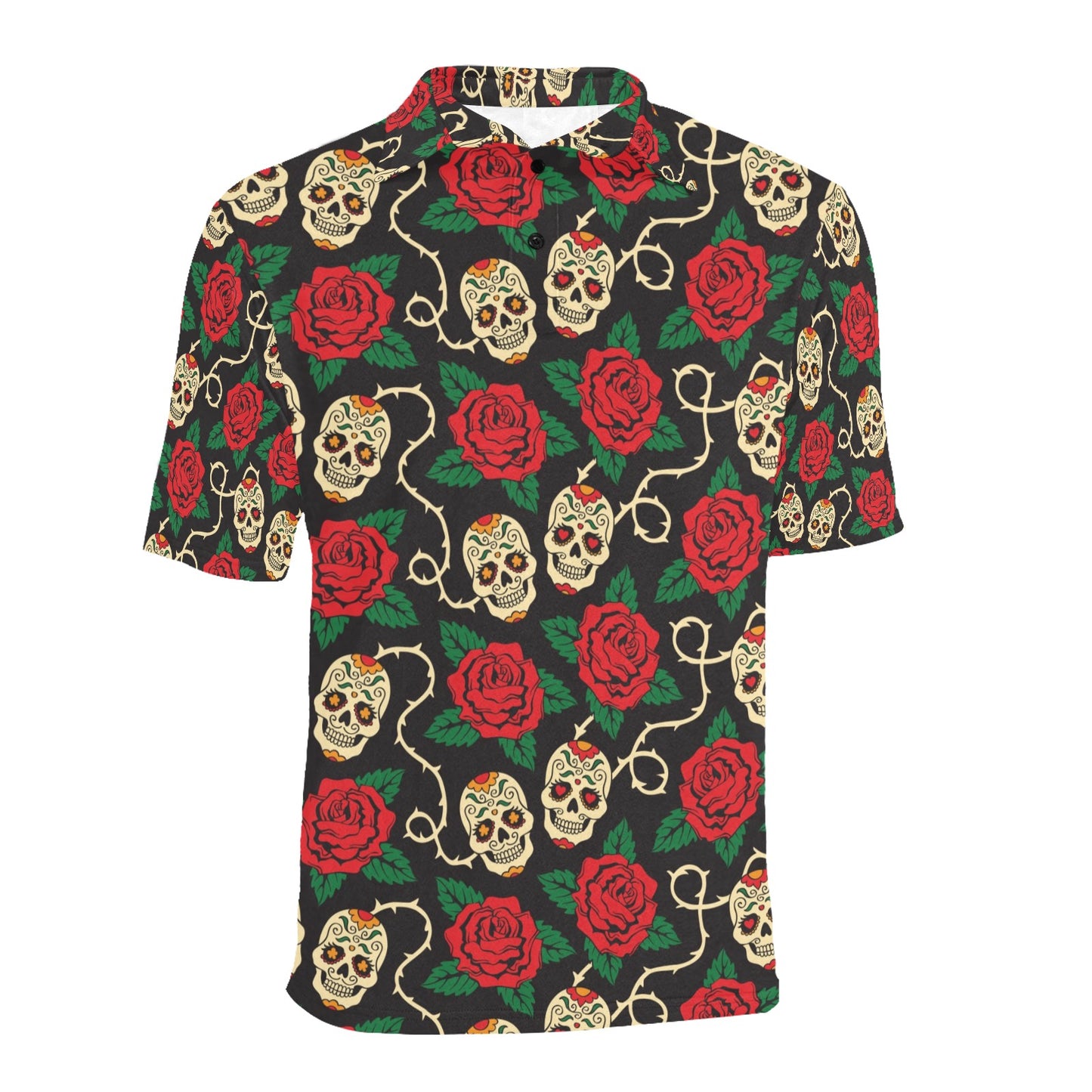 Sugar Skull Red Rose Print Design LKS301 Men Polo Shirt