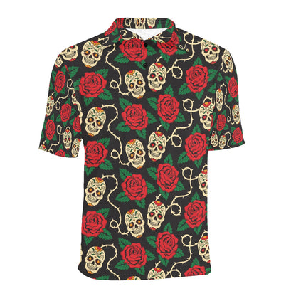 Sugar Skull Red Rose Print Design LKS301 Men Polo Shirt