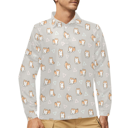 Shiba Inu Print Design LKS307 Long Sleeve Polo Shirt For Men's