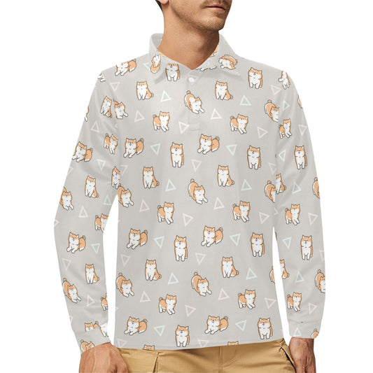Shiba Inu Print Design LKS307 Long Sleeve Polo Shirt For Men's