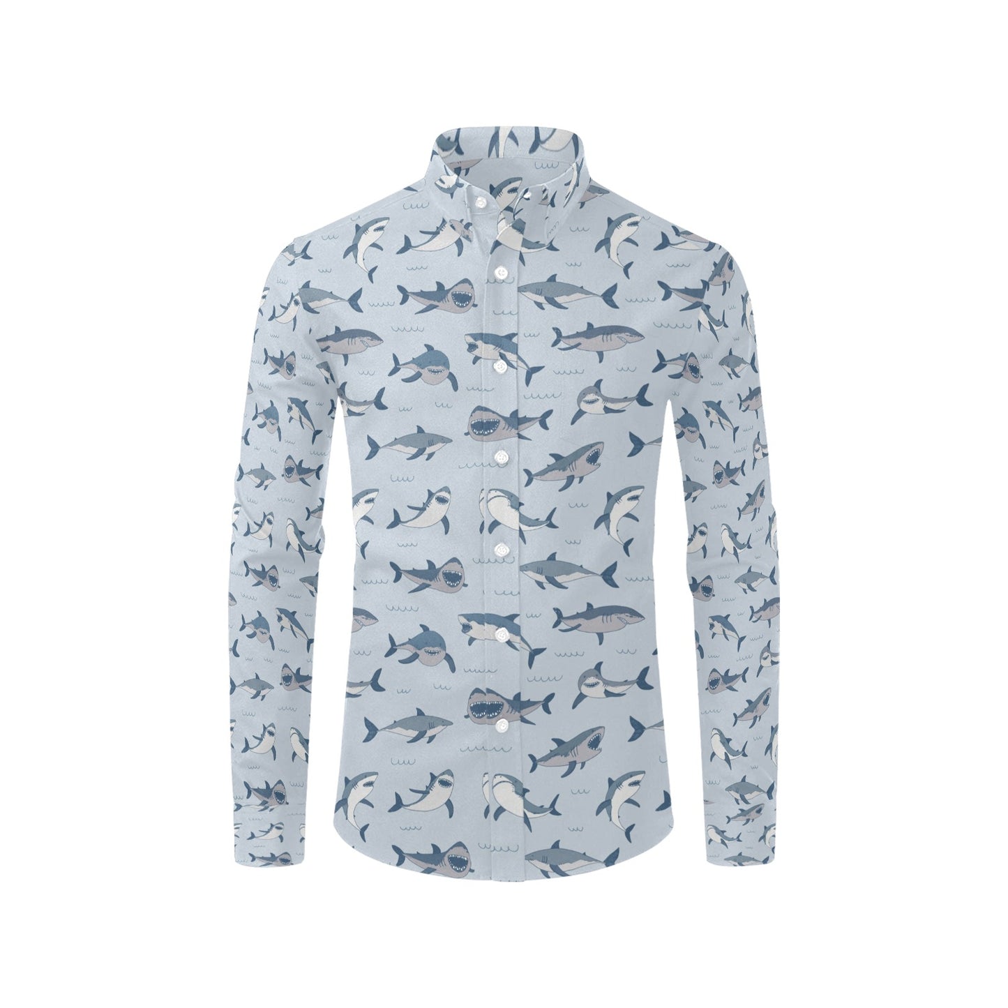Shark Print Design LKS304 Men's Long Sleeve Dress Shirt