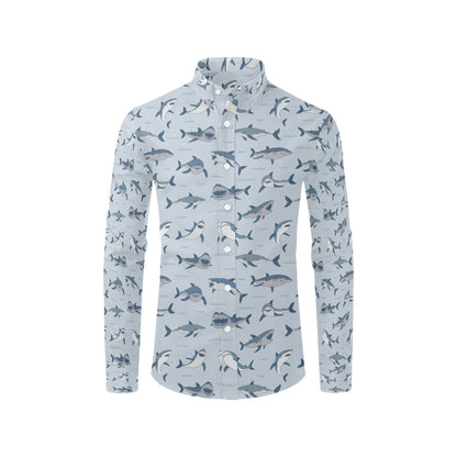 Shark Print Design LKS304 Men's Long Sleeve Dress Shirt