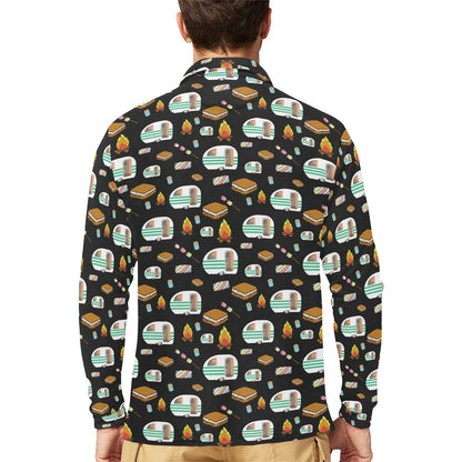 Camper marshmallow Camping Design Print Long Sleeve Polo Shirt For Men's