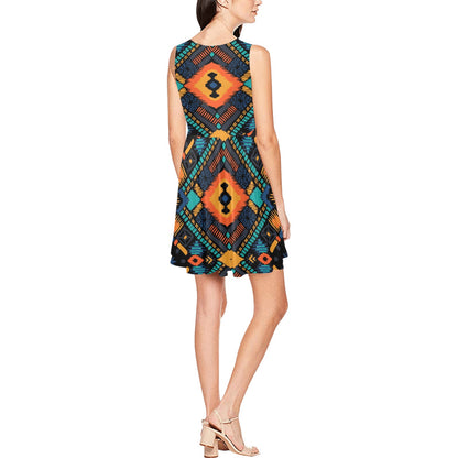 Kente Pattern Print Design 04 Sleeveless Dress