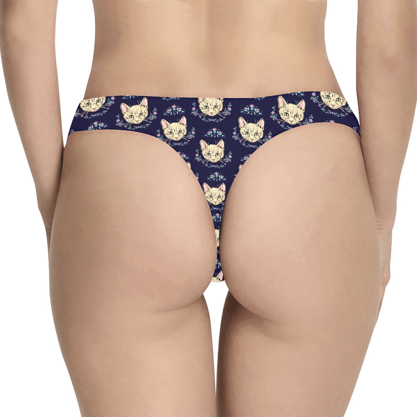 Cat Head with flower Print Pattern Women's Thongs