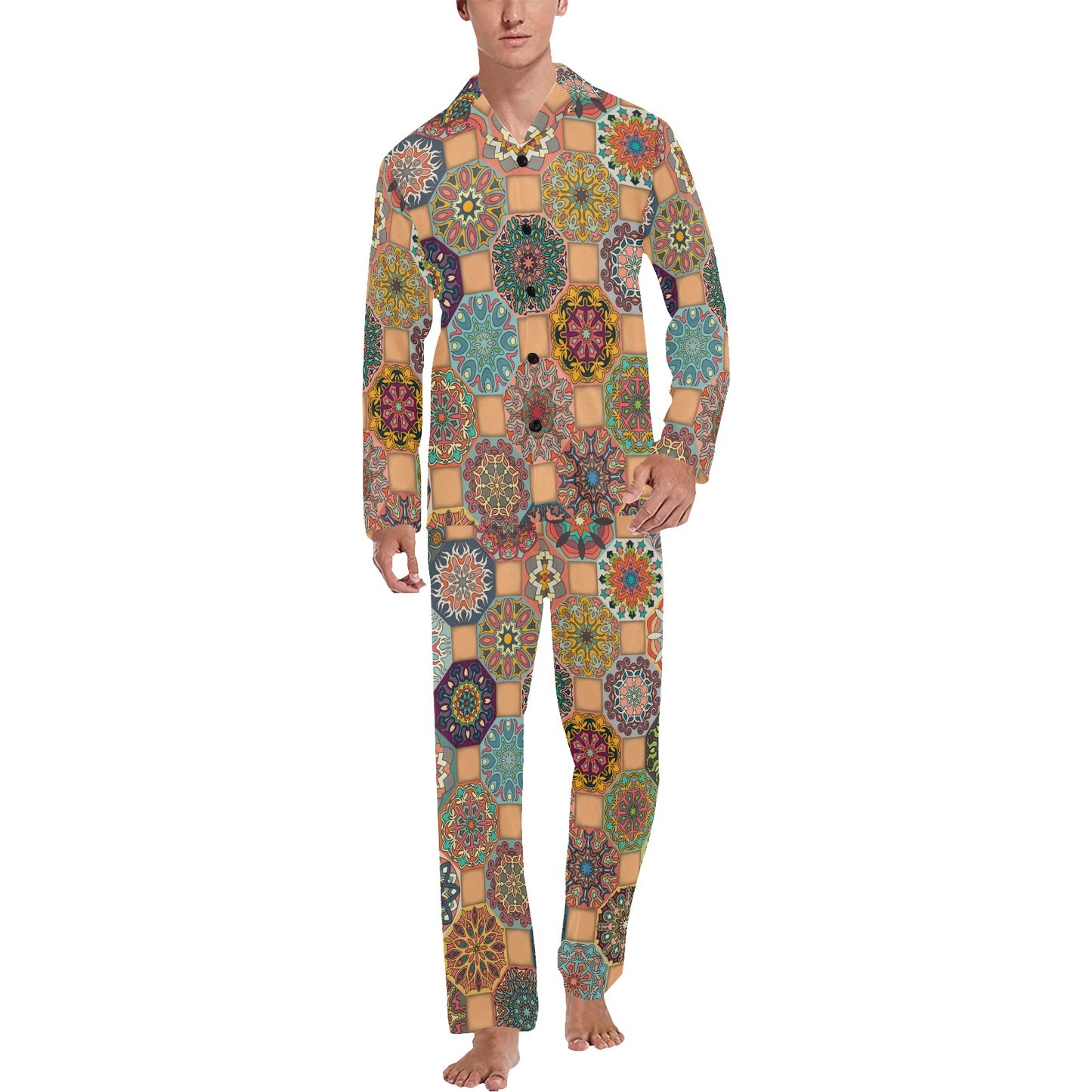 Boho Pattern Print Design 07 Men's Long Pajama Set