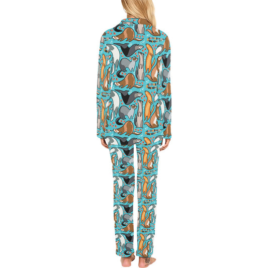 Ferret Pattern Print Design 03 Women's Long Pajama Set