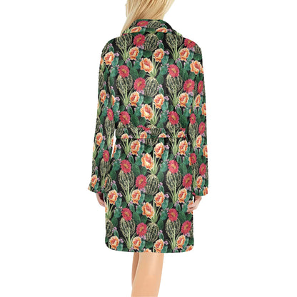 Cactus Pattern Print Design 06 Women's Fleece Robe