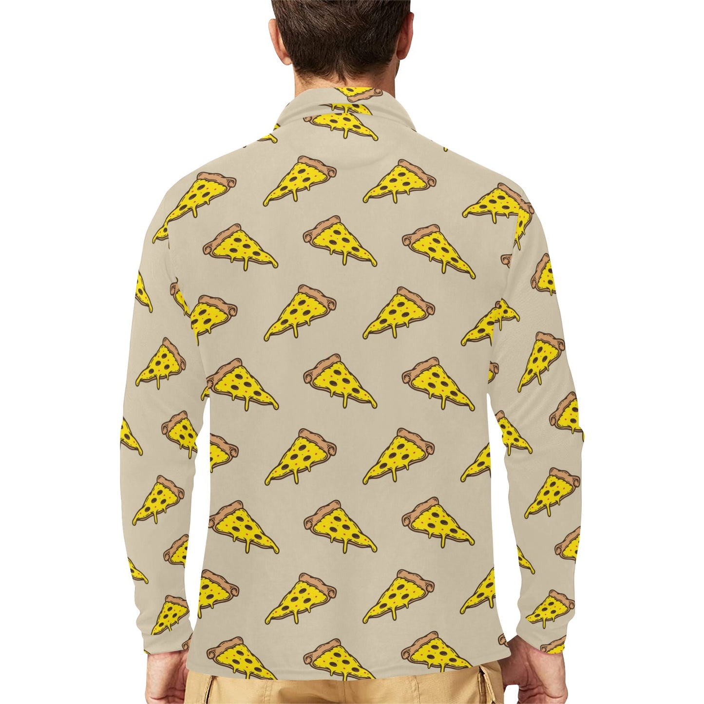 Pizza Pattern Print Design A04 Long Sleeve Polo Shirt For Men's