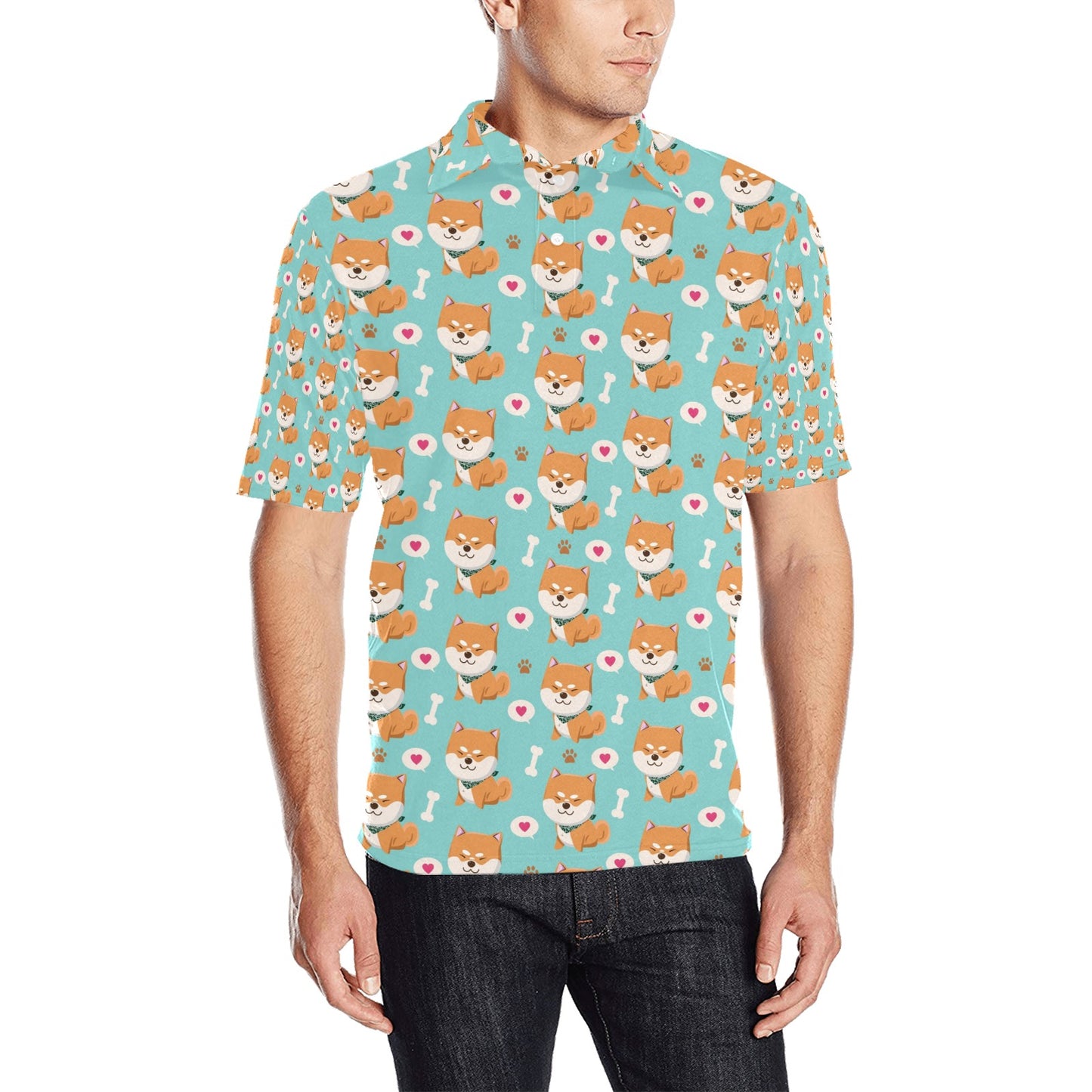 Shiba Inu Print Design LKS3013 Men Polo Shirt