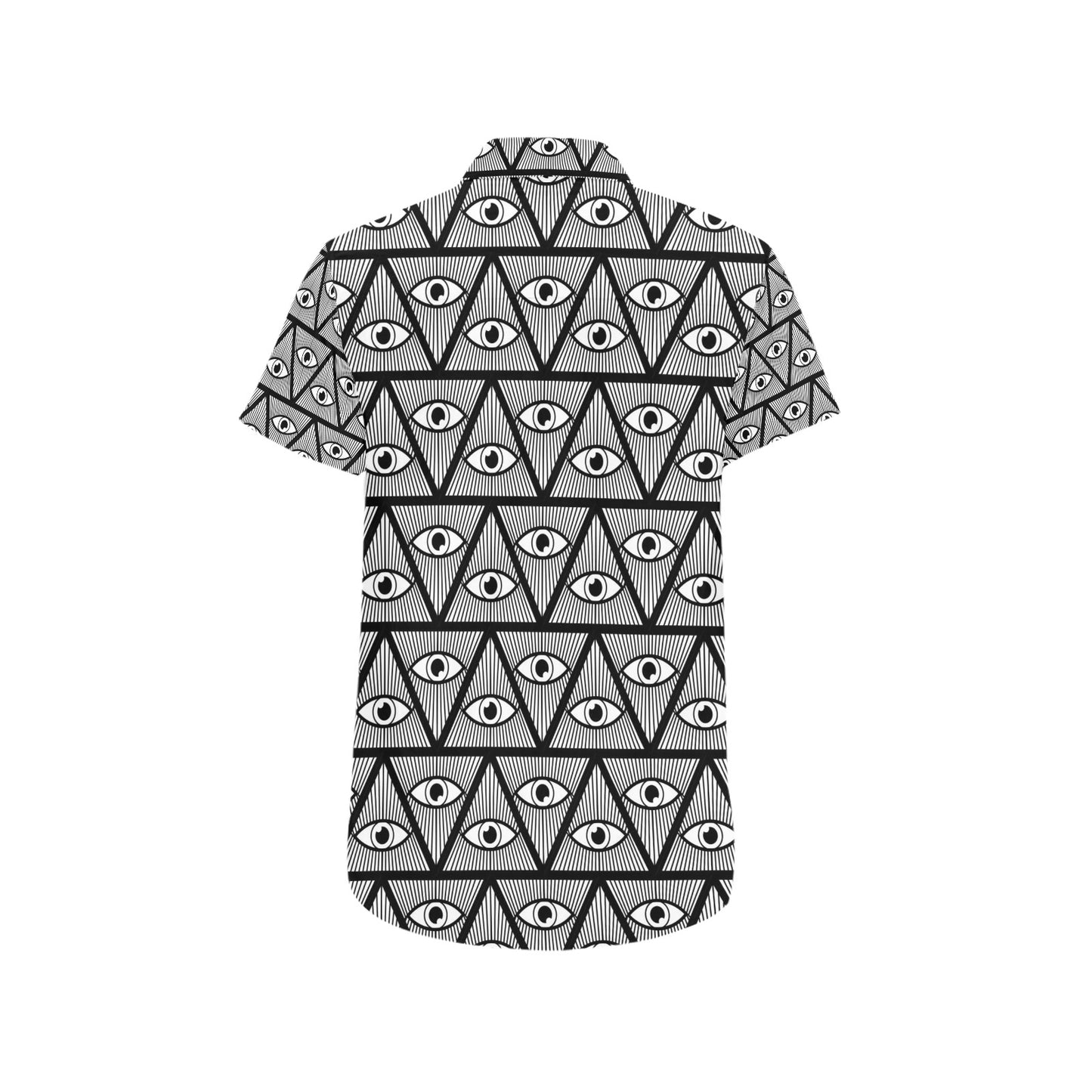 Third Eye Pattern Print Design LKS304 Men Short Sleeve Button Up Shirt