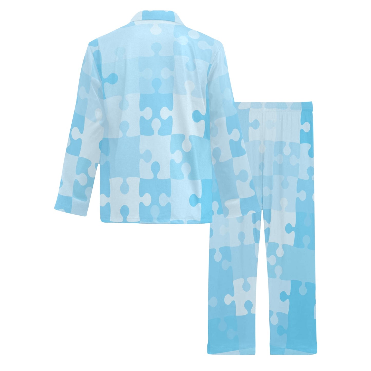 Puzzle Blue Pattern Print Design A04 Men's Long Pajama Set