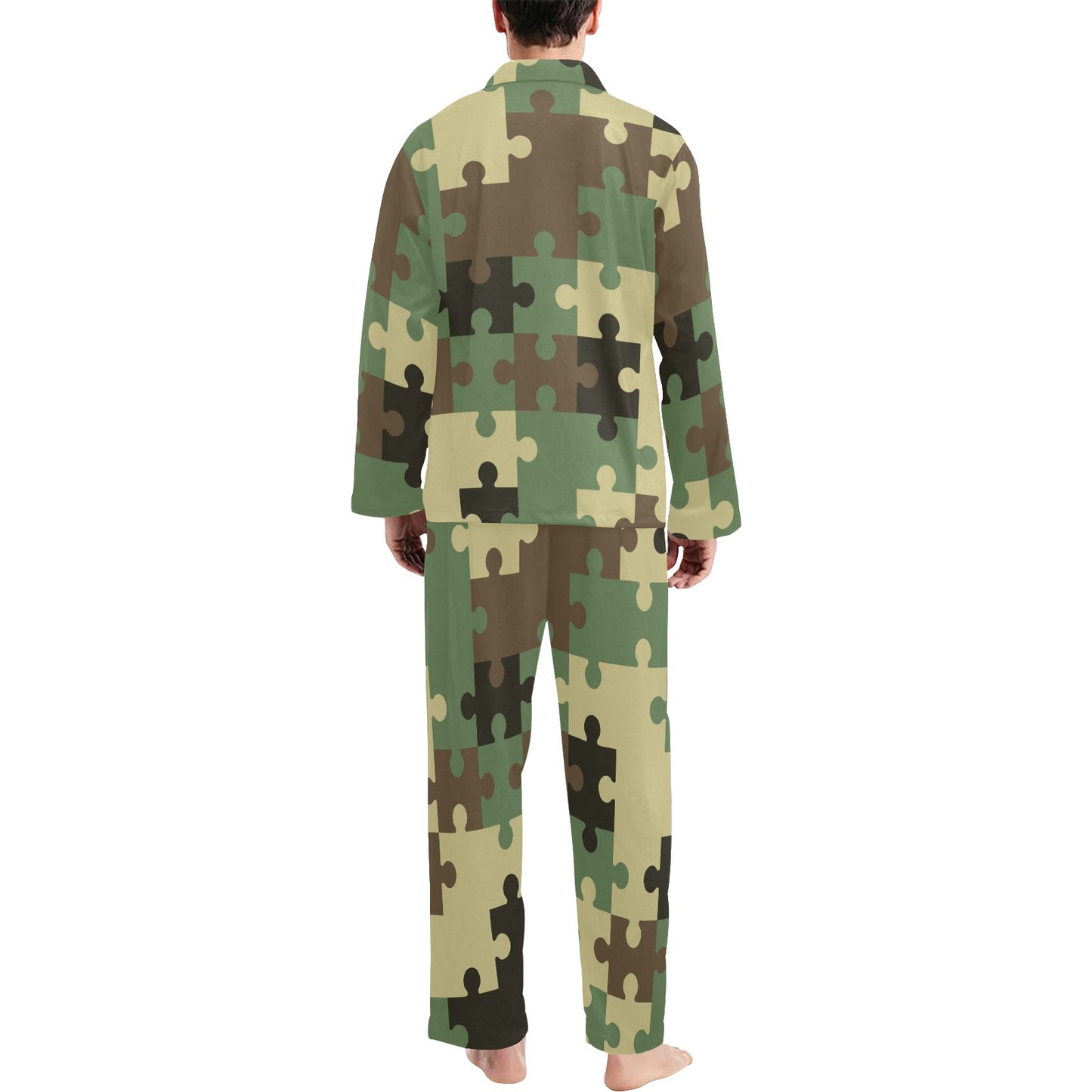 Puzzle Camo Pattern Print Design A03 Men's Long Pajama Set