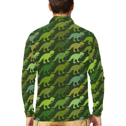 T Rex Pattern Print Design A03 Long Sleeve Polo Shirt For Men's