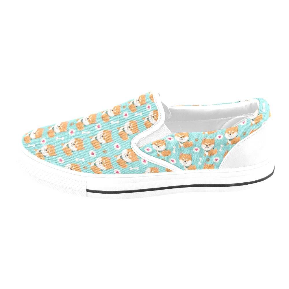 Shiba Inu Print Design LKS3013 White Slip Ons Canvas Women's Shoes