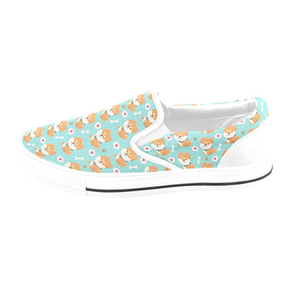 Shiba Inu Print Design LKS3013 White Slip Ons Canvas Women's Shoes