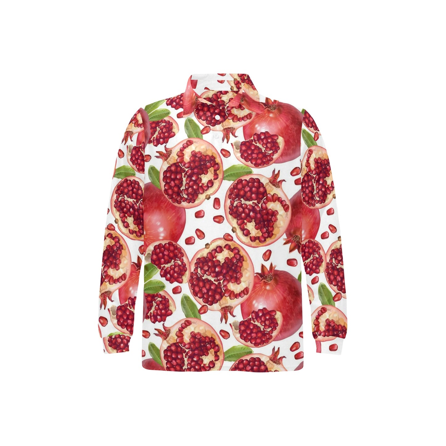 Pomegranate Pattern Print Design PG03 Long Sleeve Polo Shirt For Men's