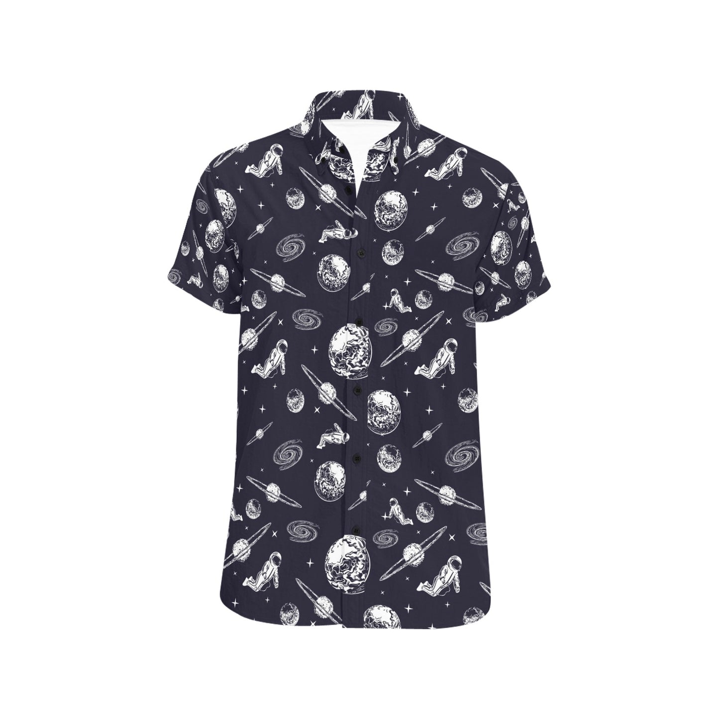 Space Astronaut Print Design LKS302 Men Short Sleeve Button Up Shirt