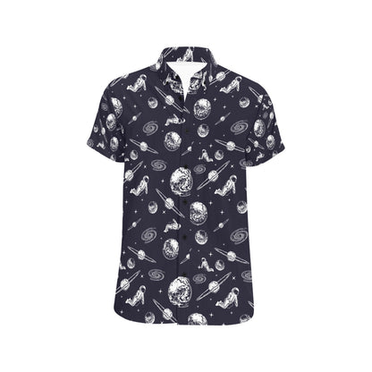 Space Astronaut Print Design LKS302 Men Short Sleeve Button Up Shirt