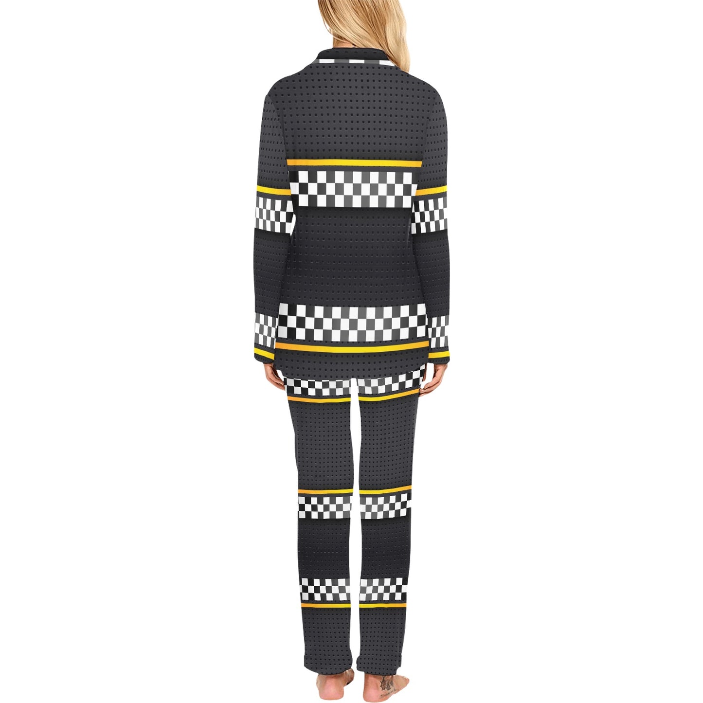 Checkered Flag Yellow Line Style Women's Long Pajama Set