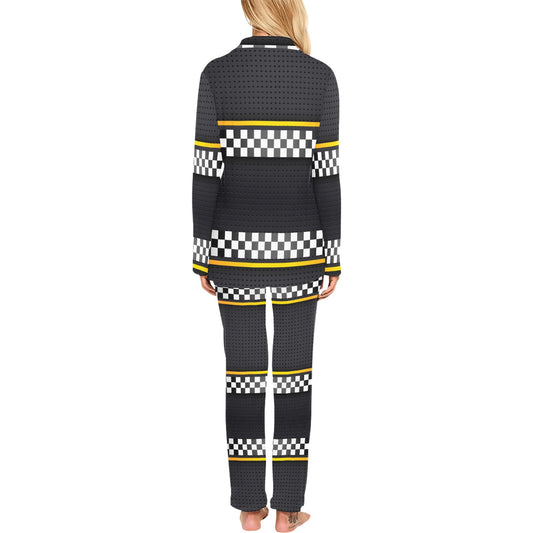 Checkered Flag Yellow Line Style Women's Long Pajama Set
