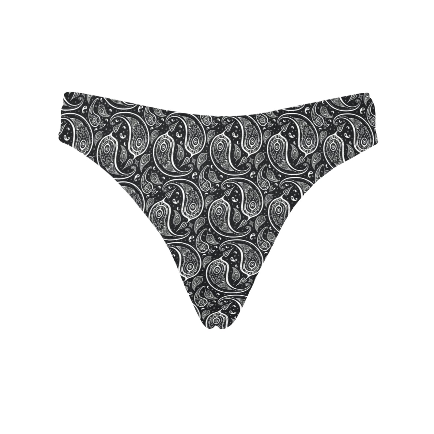 Paisley Black Design Print Women's Thongs