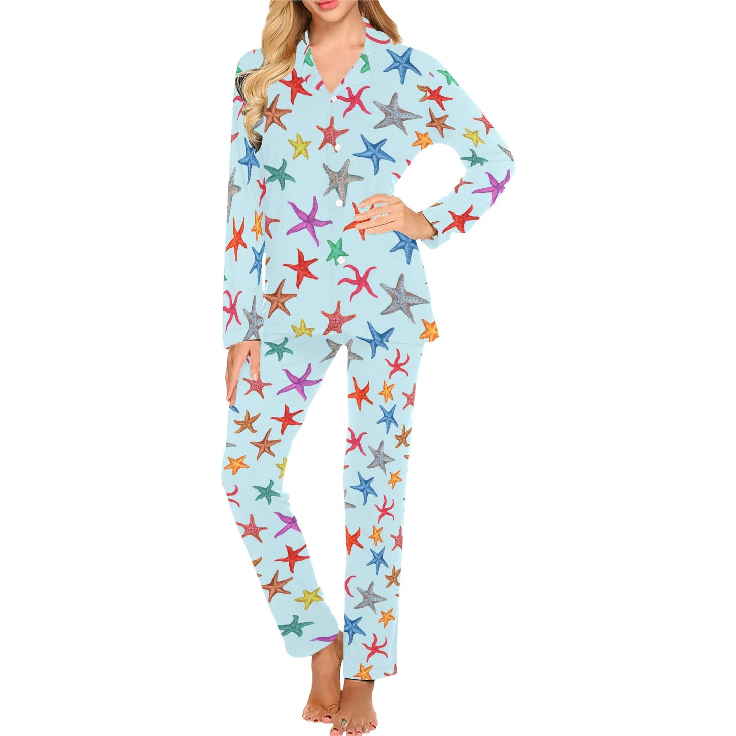 Starfish Print Design LKS402 Women's Long Pajama Set