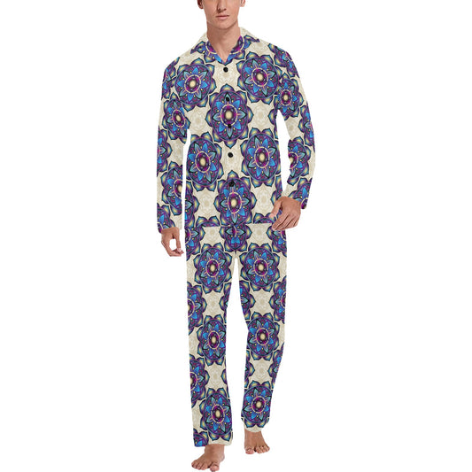 lotus Boho Pattern Print Design LO08 Men's Long Pajama Set