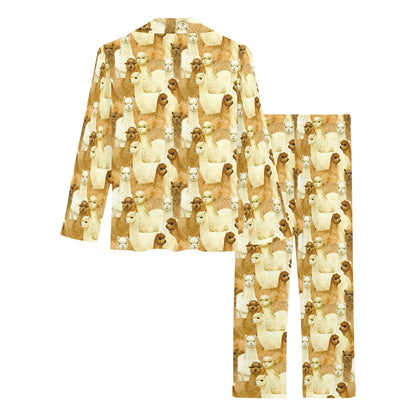 Alpaca Watercolor Design Themed Print Women's Long Pajama Set