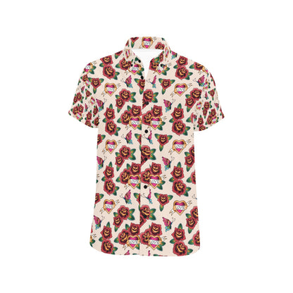 Tattoo Rose Print Design LKS302 Men Short Sleeve Button Up Shirt