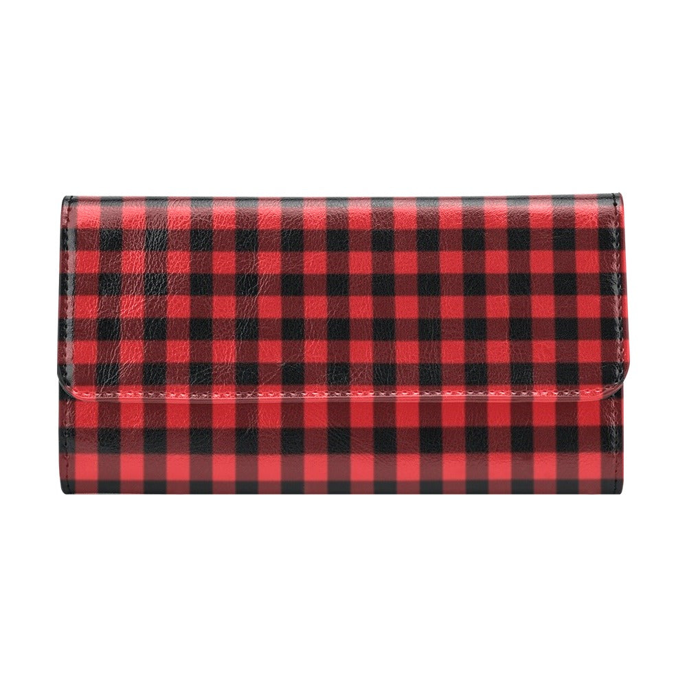 Red Black Buffalo Tartan Plaid Pattern Women's Trifold Wallet