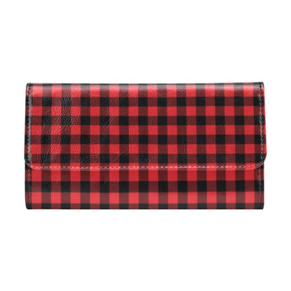 Red Black Buffalo Tartan Plaid Pattern Women's Trifold Wallet