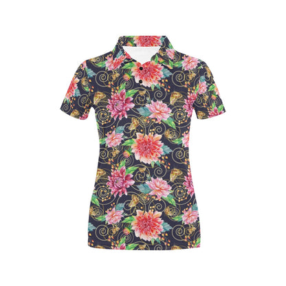 Dahlia Pattern Print Design DH02 Women's Polo Shirt