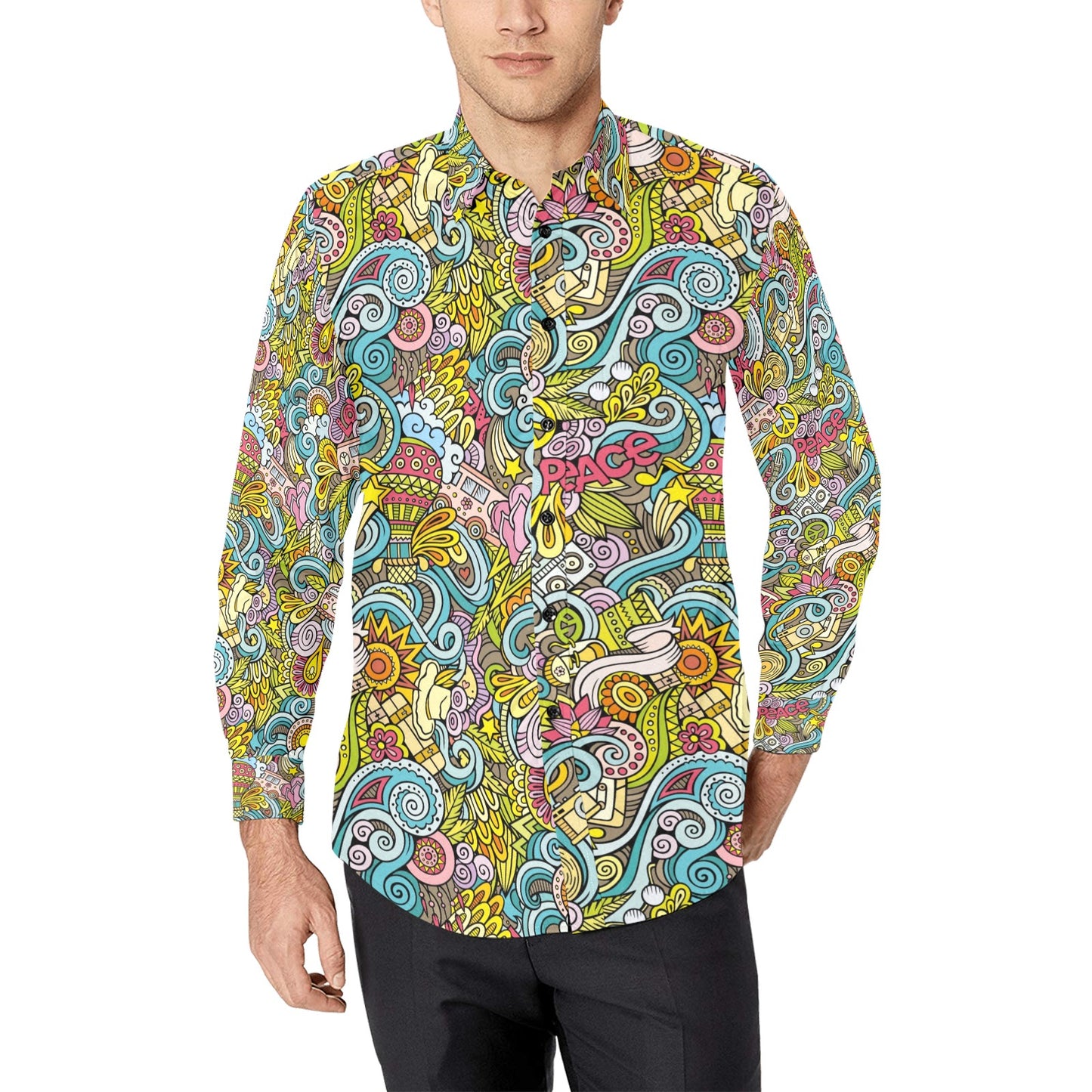 Hippie Print Design LKS301 Men's Long Sleeve Dress Shirt