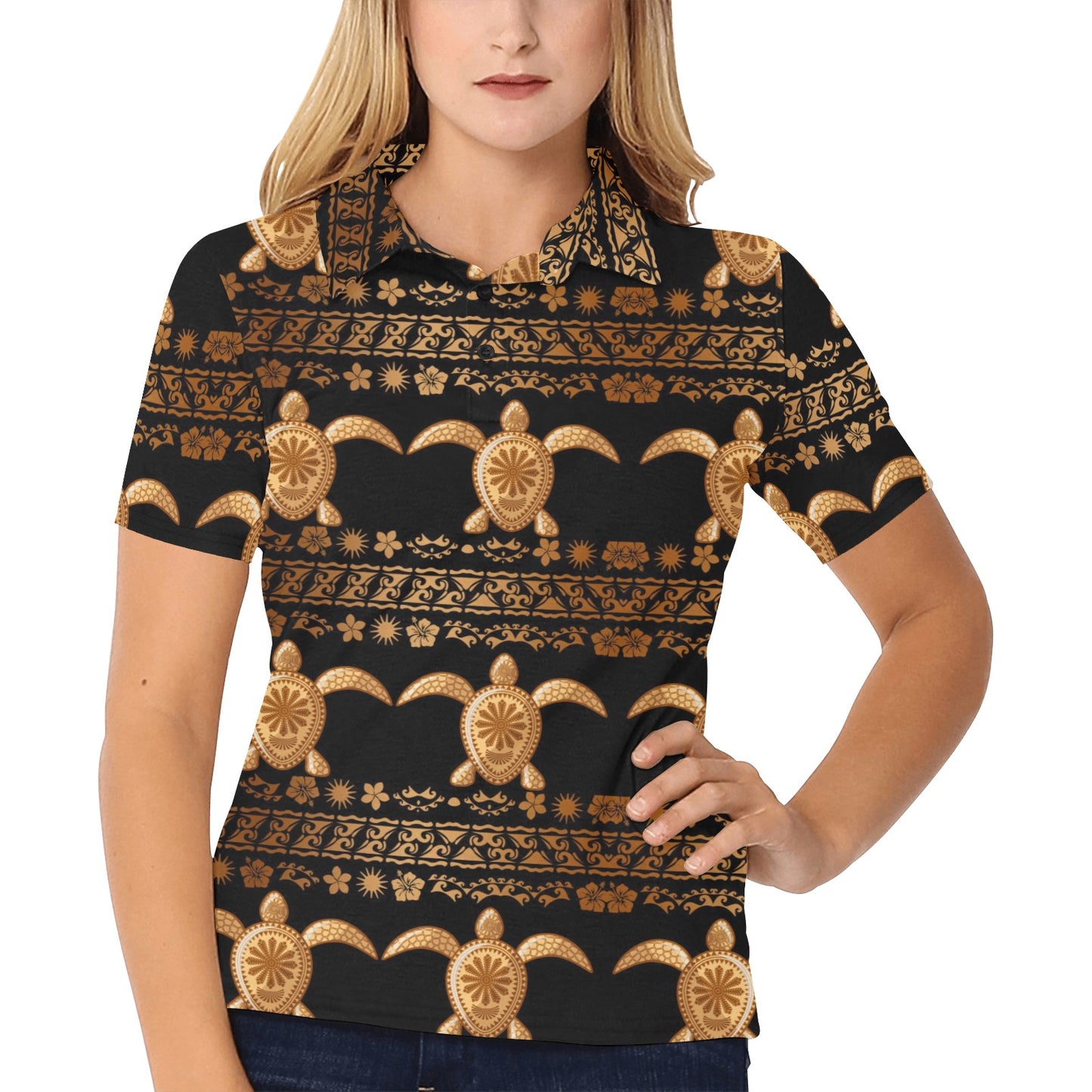 Tribal Sea turtle Polynesian Hawaiian Women's Polo Shirt