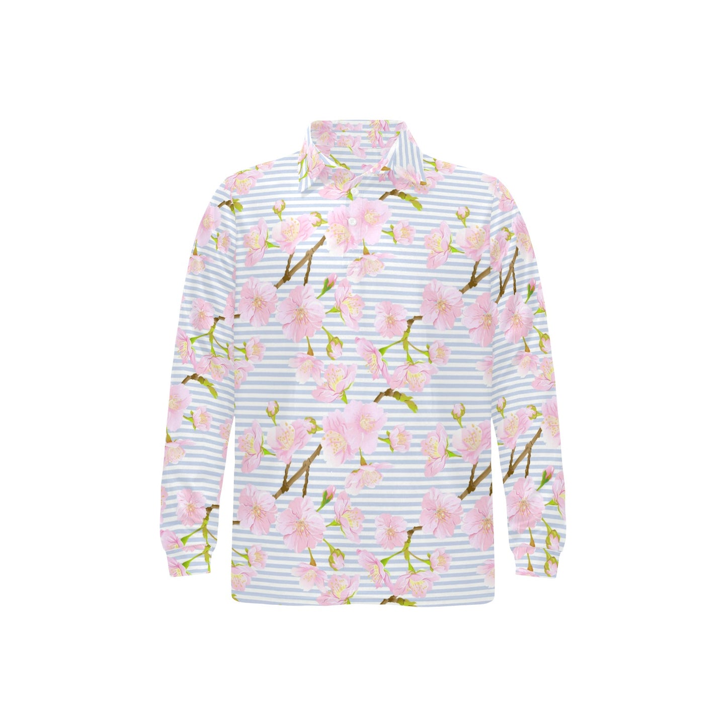 Pink Cherry Blossom Sakura Long Sleeve Polo Shirt For Men's