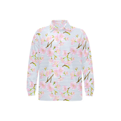 Pink Cherry Blossom Sakura Long Sleeve Polo Shirt For Men's