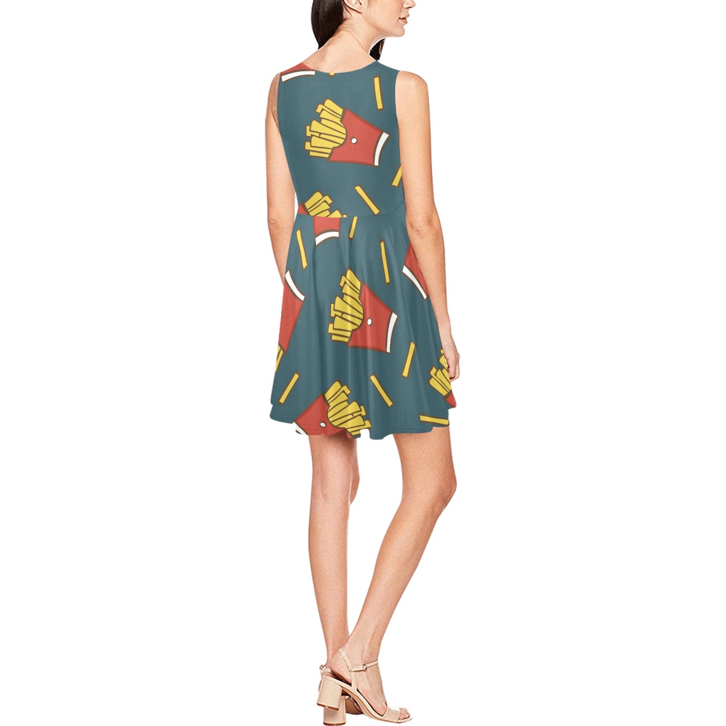French Fried Pattern Print Design 04 Sleeveless Dress