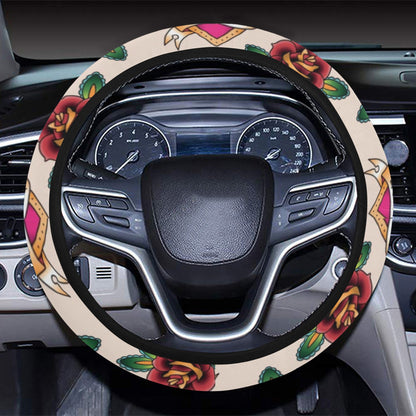 Tattoo Rose Print Design LKS302 Steering Wheel Cover with Elastic Edge