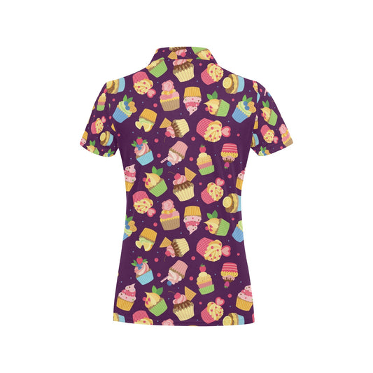 Cupcake Pattern Print Design 05 Women's Polo Shirt